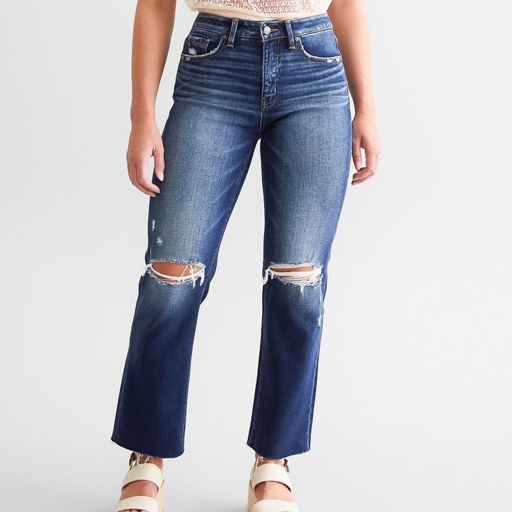 Buckle Women's Mid-Rise Distressed Cropped Jeans - Blue